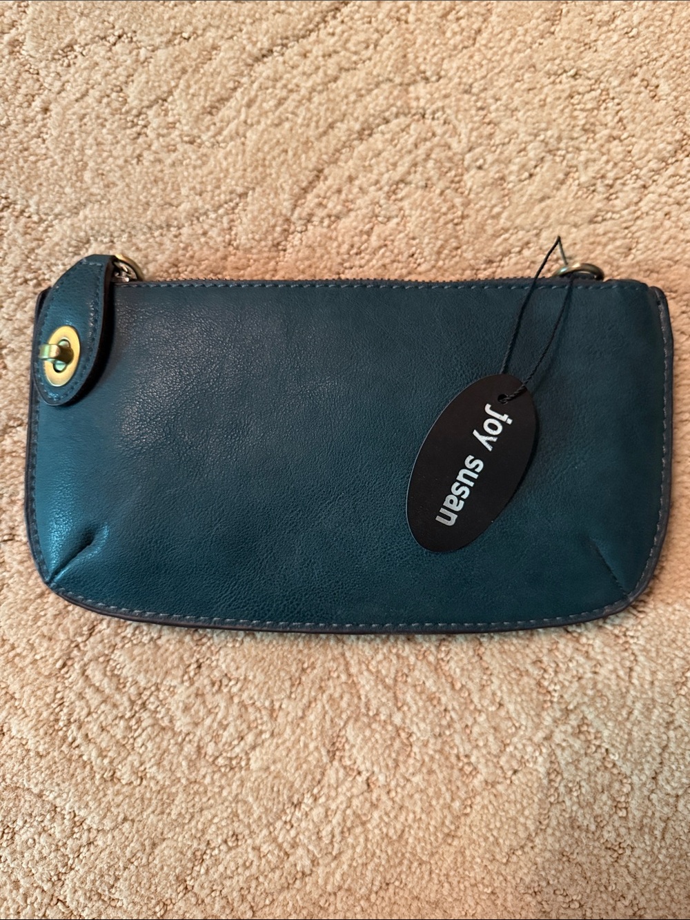 Joy Susan Teal Leather Wristlet Clutch with Gold Accent